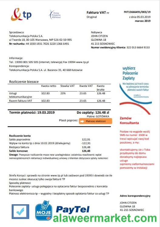 Poland TP utility bill template in Word and PDF format